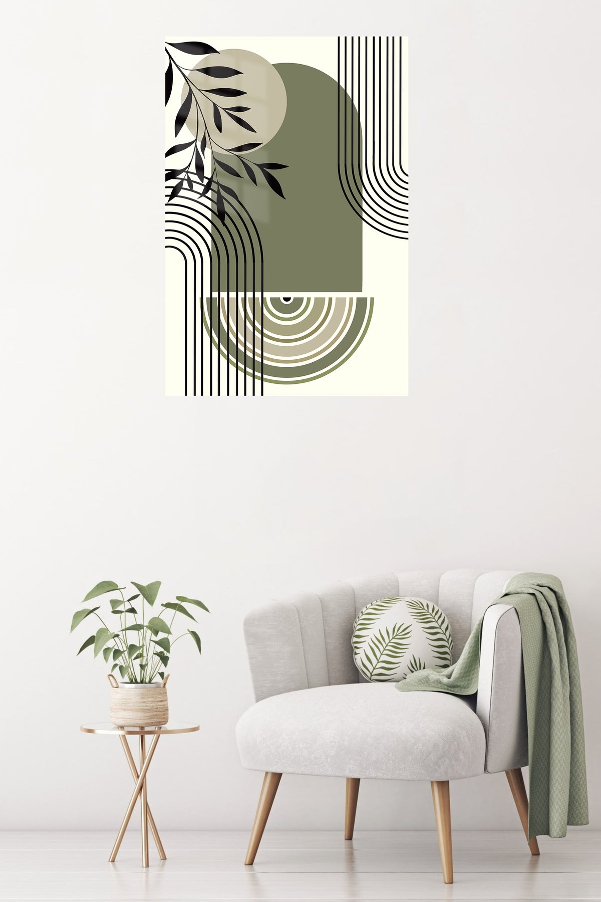 Olive Branch Archways metal wall art displayed in a contemporary living space