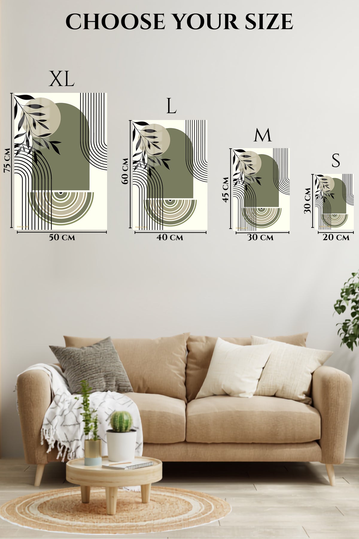 EMESA metal wall art size comparison guide for Olive Branch Archways