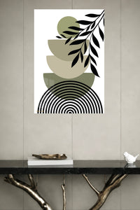 Olive Branch and Arches metal wall art displayed in a modern interior