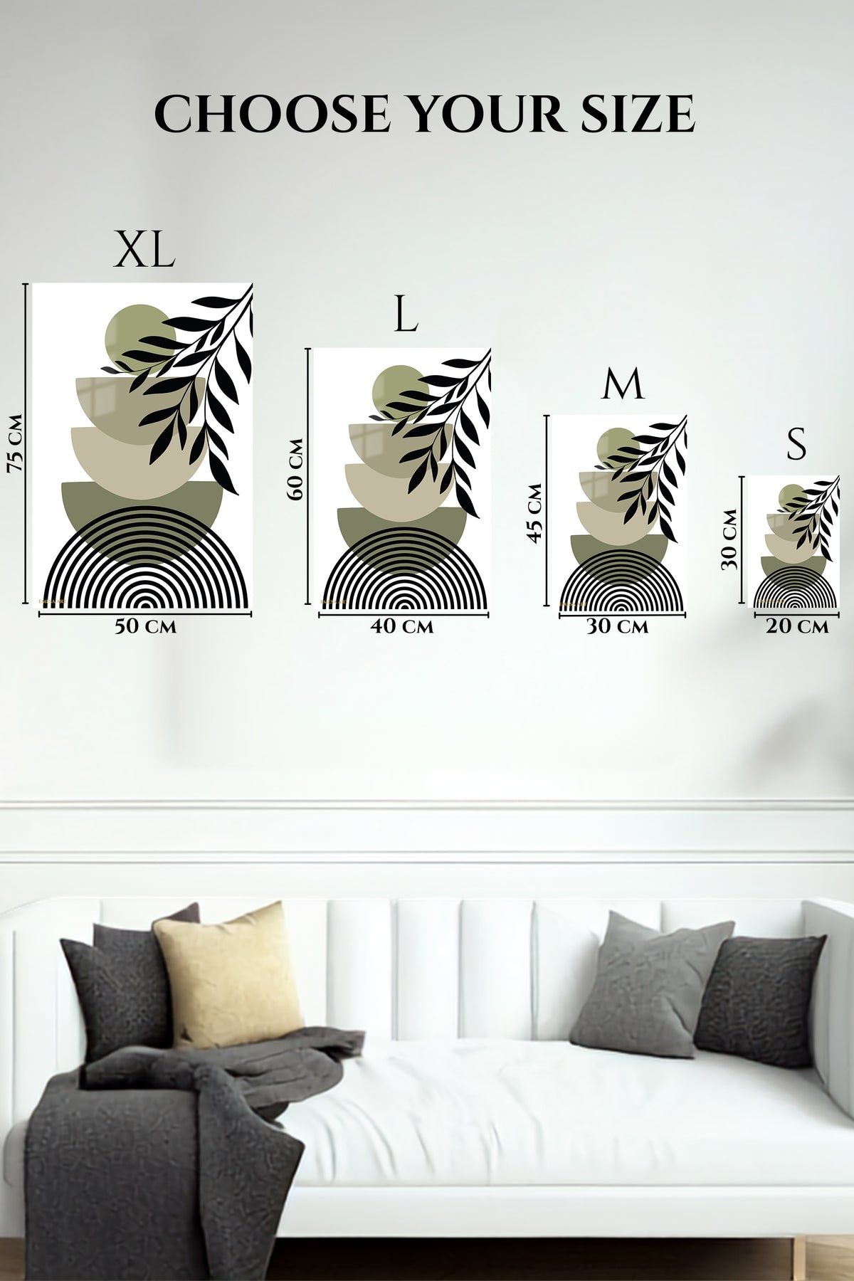 EMESA metal wall art size comparison guide for Olive Branch and Arches
