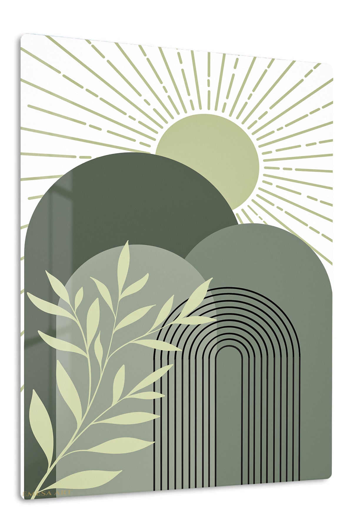 Sage Sun and Archway premium metal wall art – front view