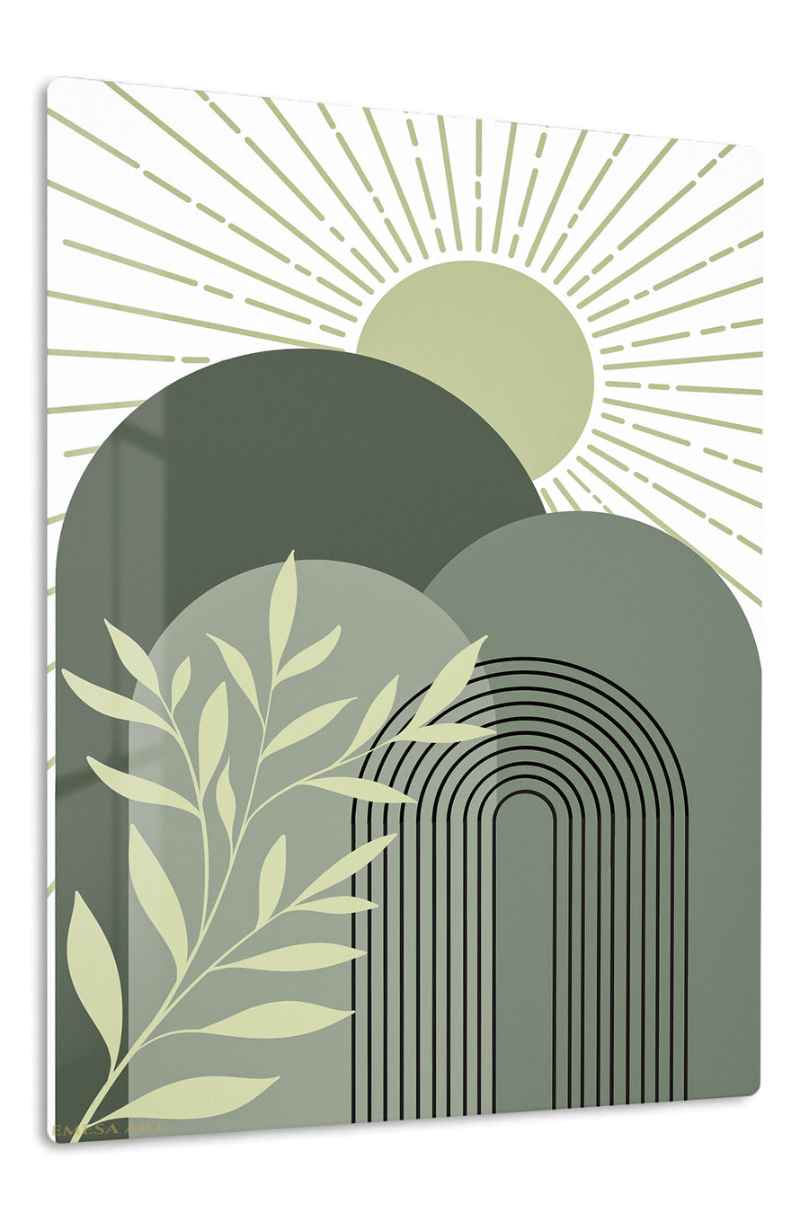 Sage Sun and Archway premium metal wall art – front view