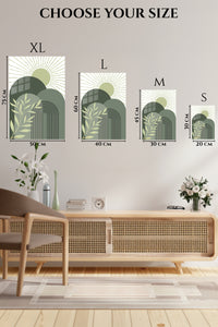 EMESA metal wall art size comparison guide for Sage Sun and Archway