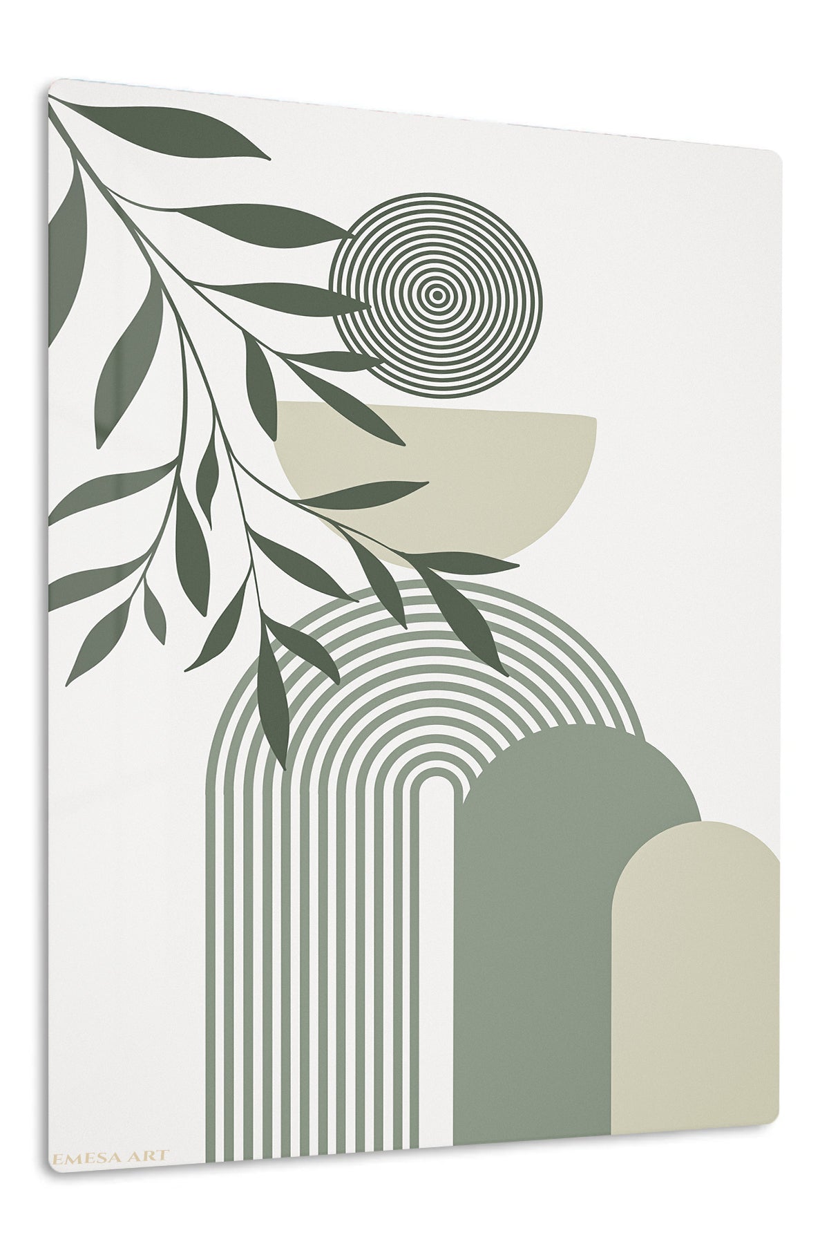 Olive Leaves and Arched Forms premium metal wall art – front view