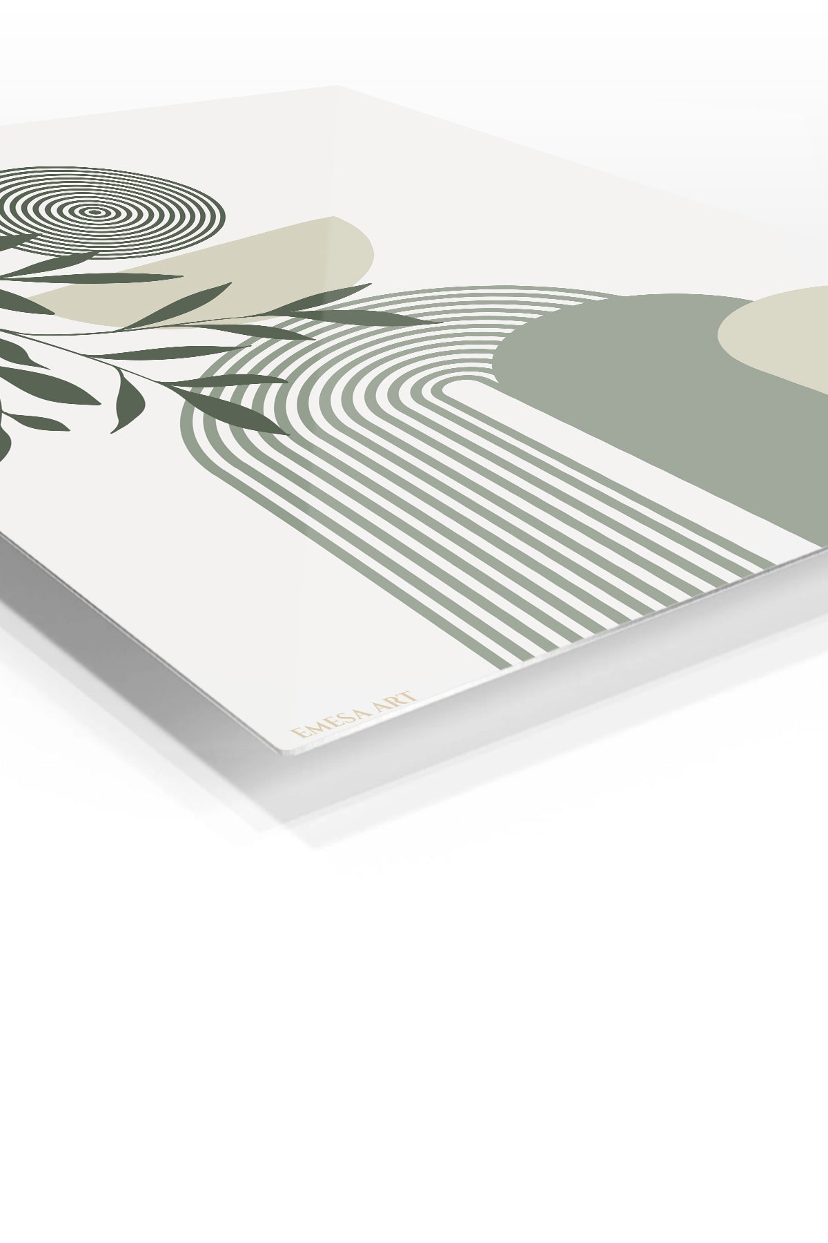 Olive Leaves and Arched Forms premium metal wall art – angled view