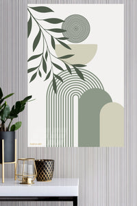 Olive Leaves and Arched Forms metal wall art displayed in a modern interior