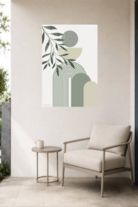 Olive Leaves and Arched Forms metal wall art displayed in a contemporary living space
