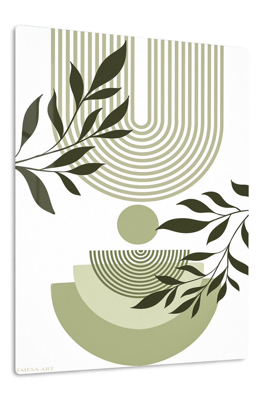 Olive Leaves and Geometric Arches premium metal wall art – front view