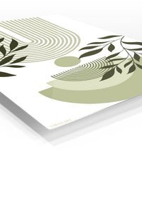 Olive Leaves and Geometric Arches premium metal wall art – angled view