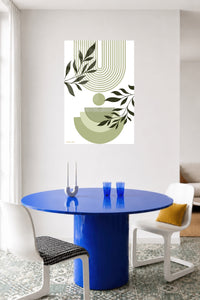 Olive Leaves and Geometric Arches metal wall art displayed in a contemporary living space