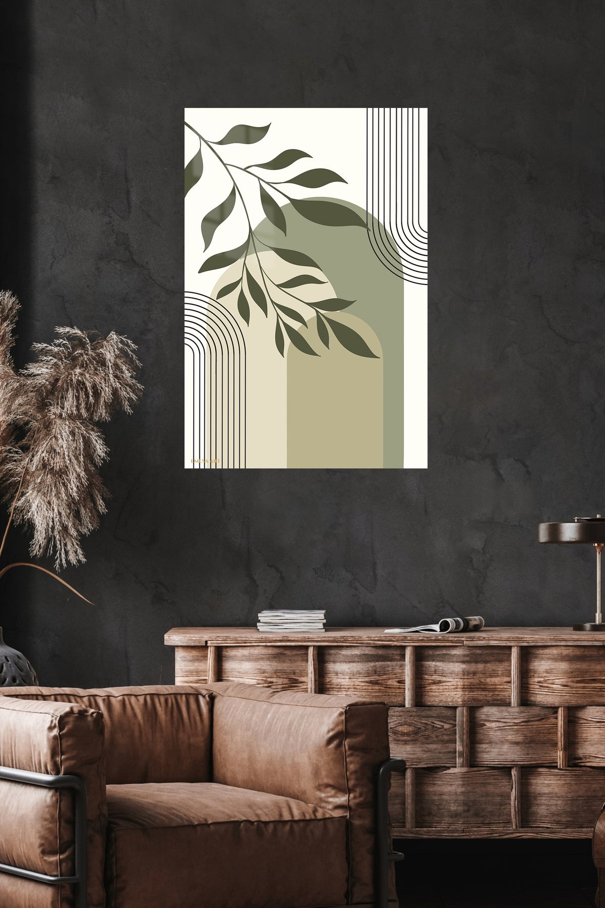 Olive Branch Archways metal wall art displayed in a modern interior