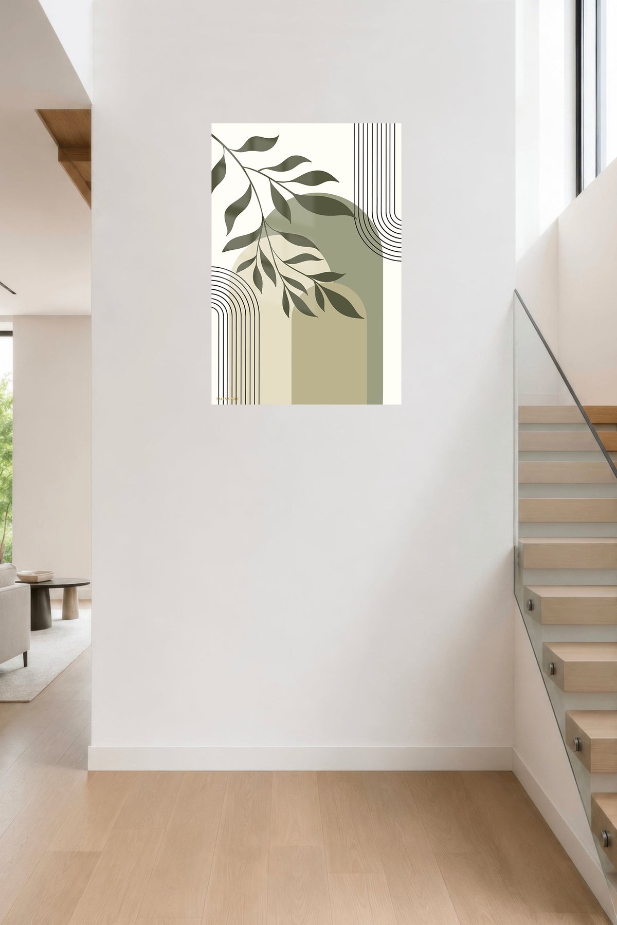 Olive Branch Archways metal wall art displayed in a contemporary living space