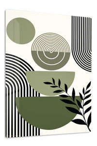 Olive Geometry Botanical Composition premium metal wall art – front view