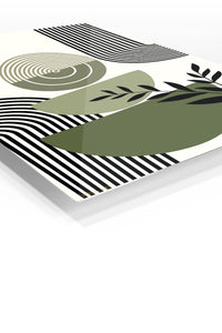 Olive Geometry Botanical Composition premium metal wall art – angled view