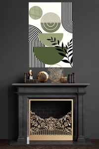 Olive Geometry Botanical Composition metal wall art displayed in a modern interior