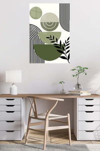 Olive Geometry Botanical Composition metal wall art displayed in a contemporary living space