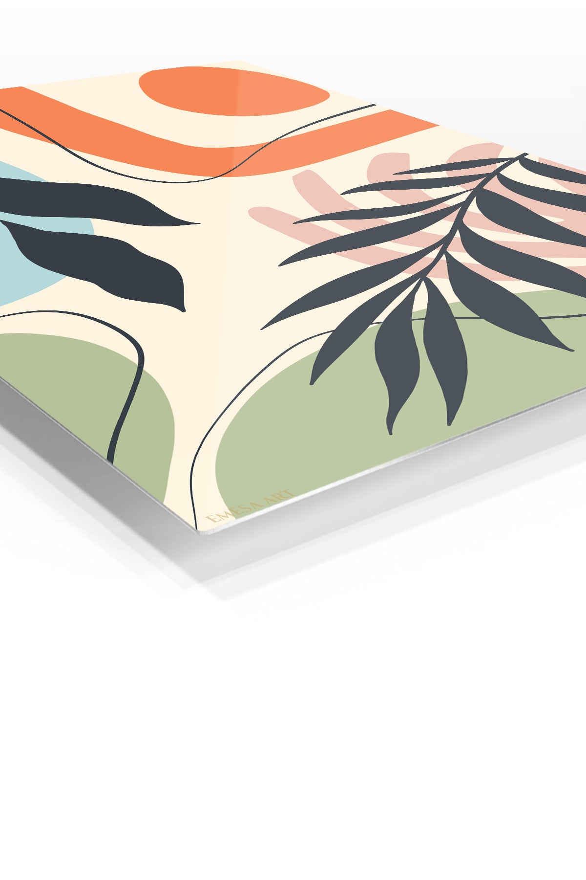 Abstract Botanical Harmony premium metal wall art – angled view