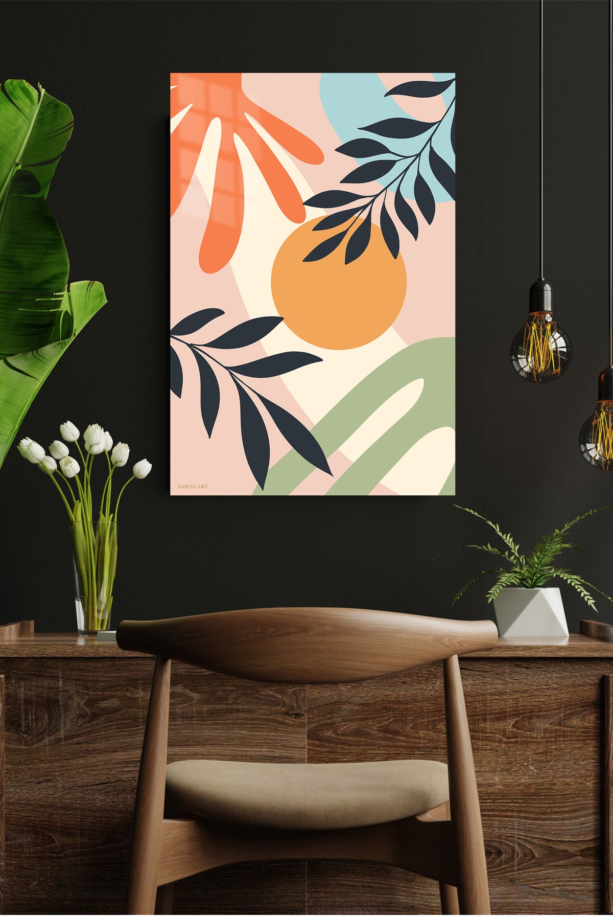 Sunlit Botanical Shapes metal wall art displayed in a modern interior