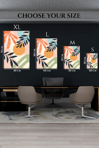 EMESA metal wall art size comparison guide for Sunlit Botanical Shapes