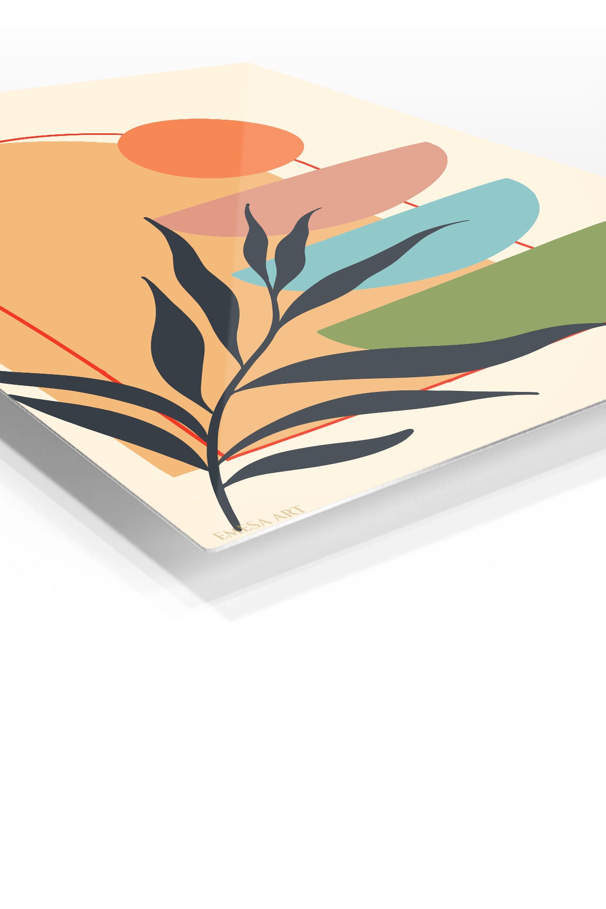 Terracotta Botanical Balance premium metal wall art – angled view