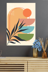 Terracotta Botanical Balance metal wall art displayed in a modern interior