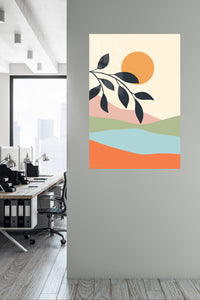 Sunlit Botanical Hills metal wall art displayed in a contemporary living space