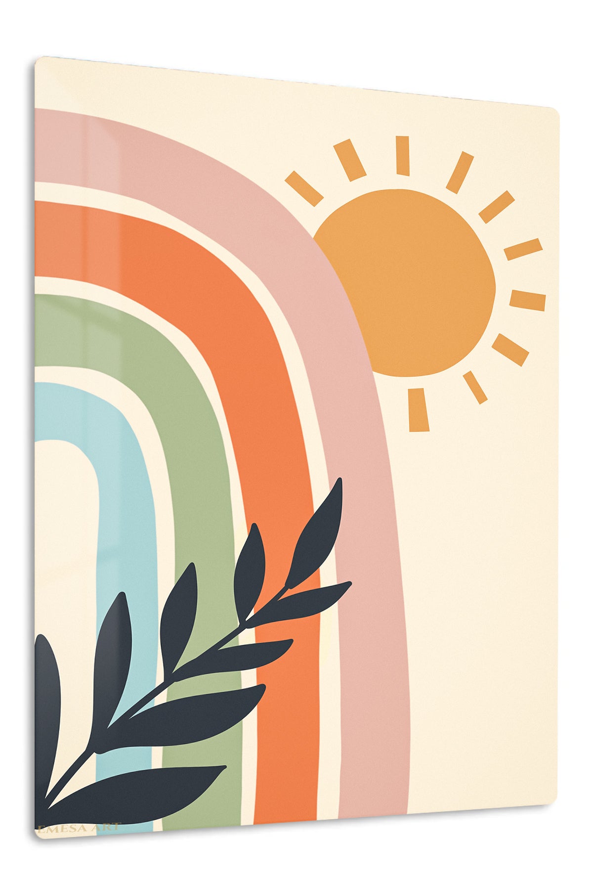 Sunlit Rainbow Leaves premium metal wall art – front view