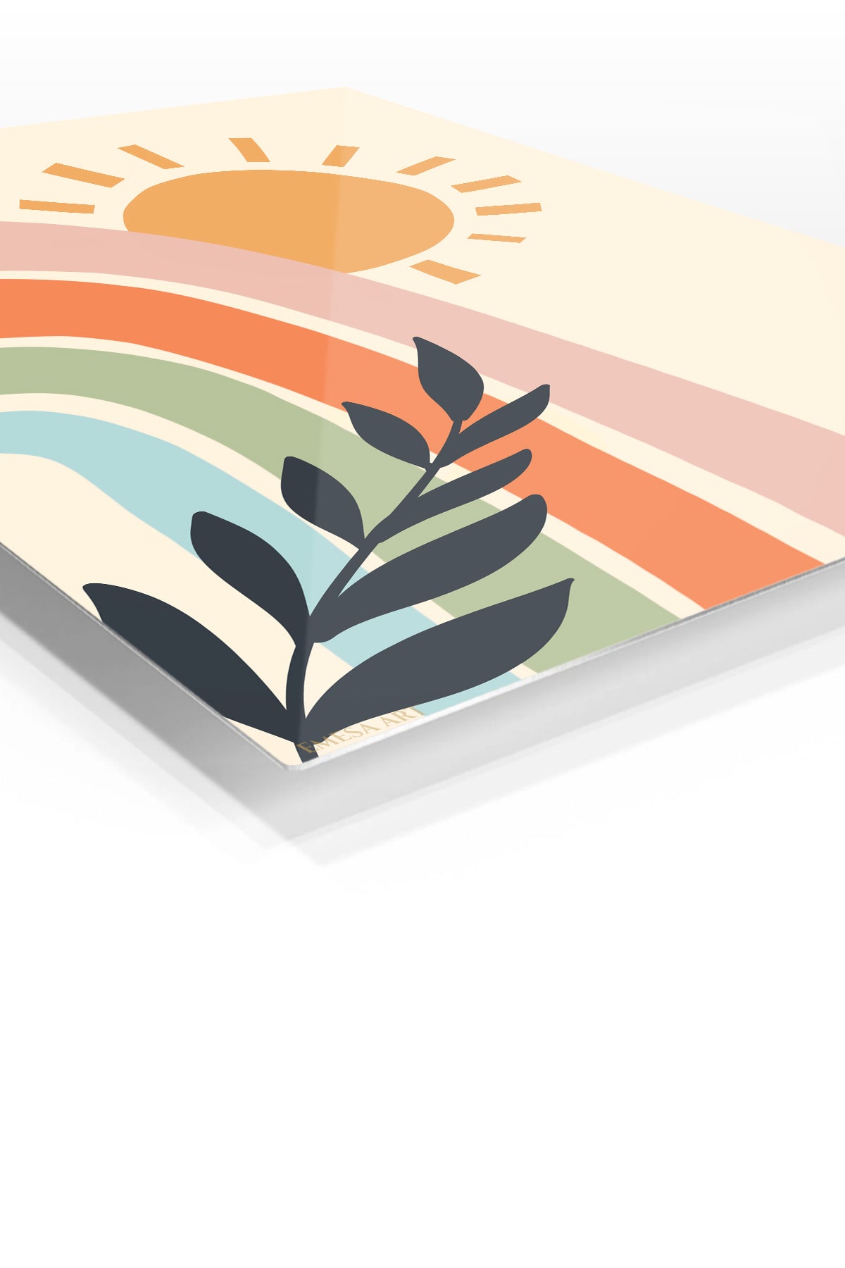 Sunlit Rainbow Leaves premium metal wall art – angled view