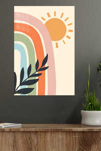Sunlit Rainbow Leaves metal wall art displayed in a modern interior