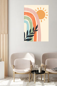 Sunlit Rainbow Leaves metal wall art displayed in a contemporary living space