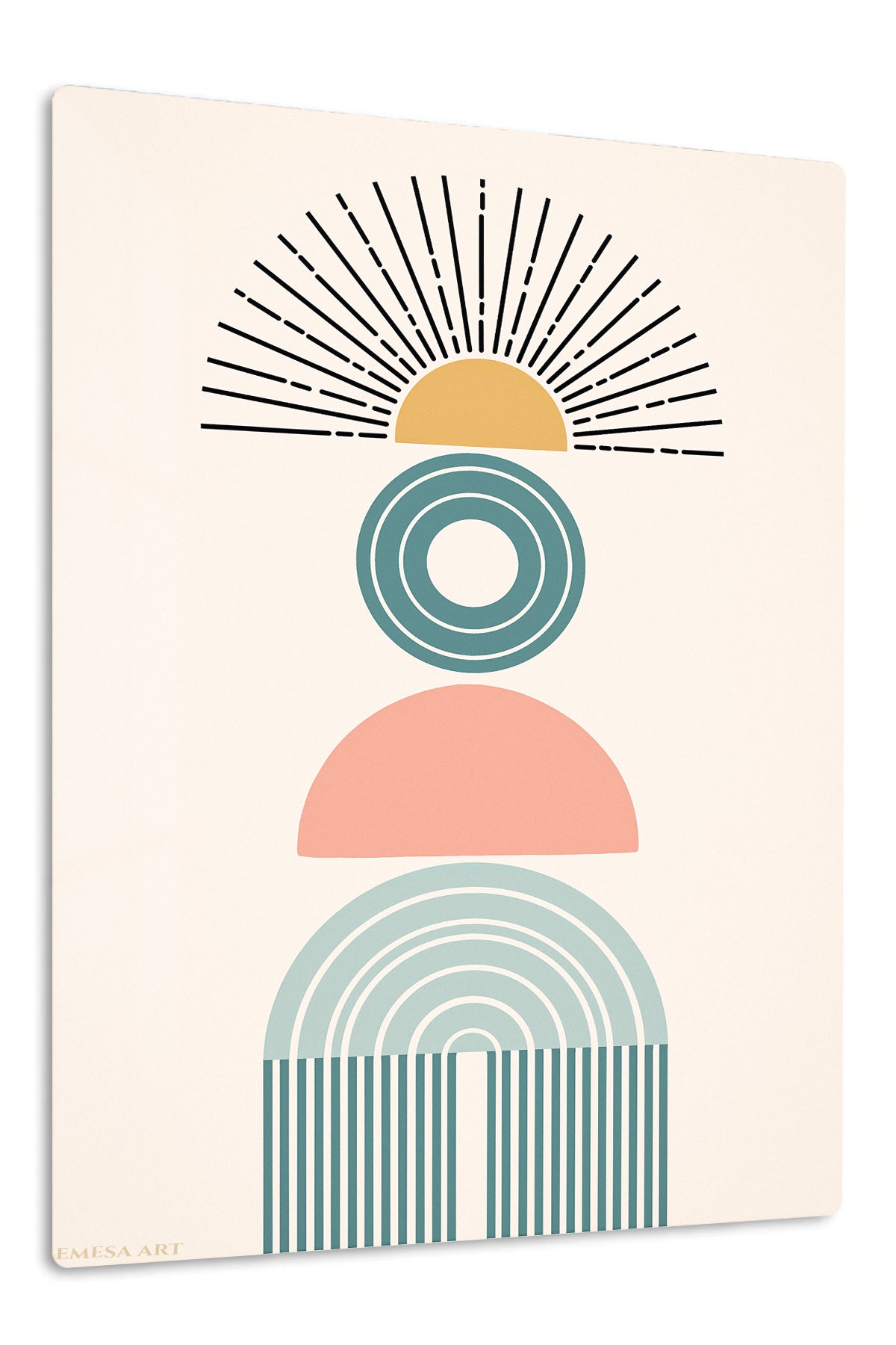 Retro Sun and Arch Balance premium metal wall art – front view