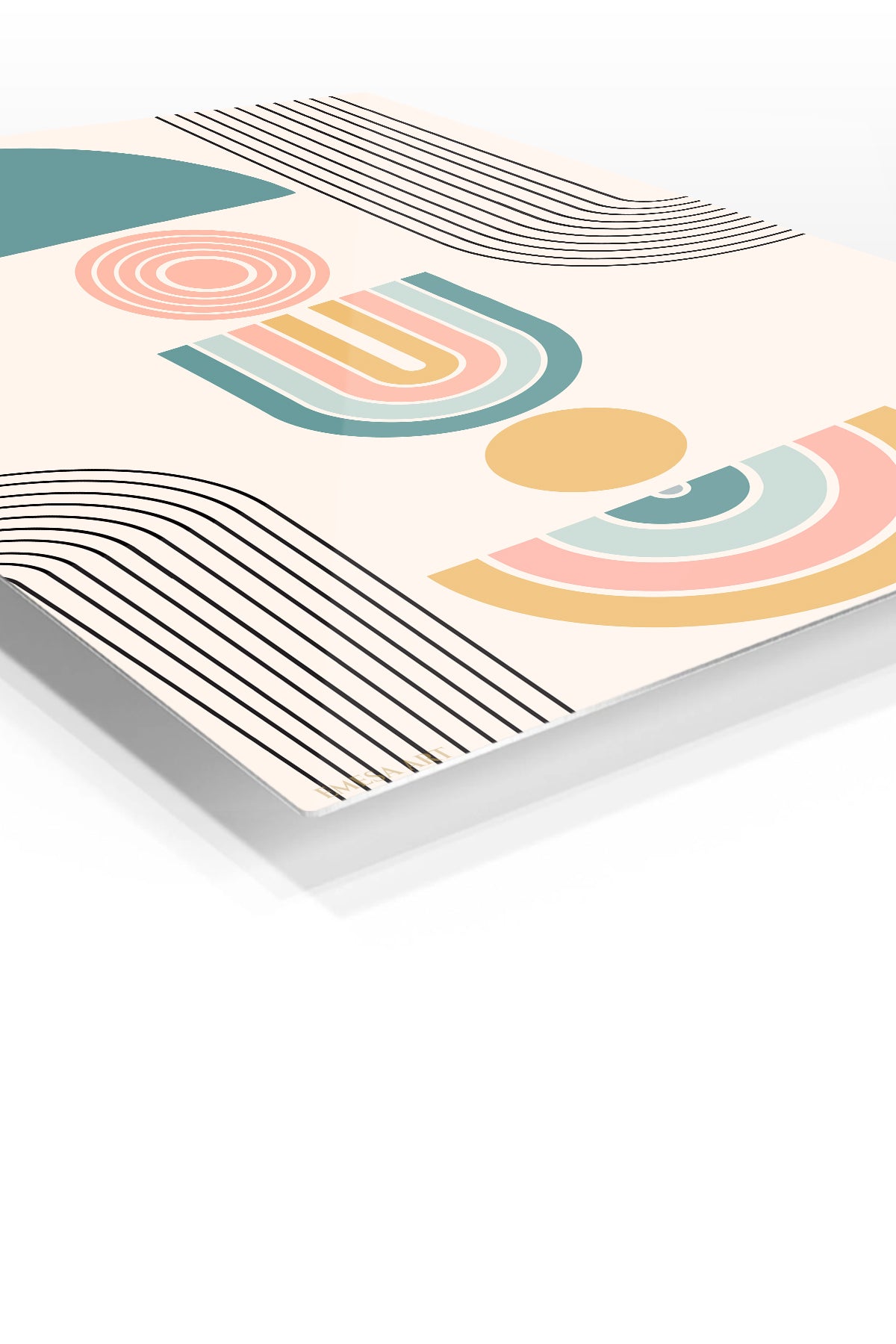 Pastel Geometric Balance premium metal wall art – angled view