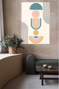 Pastel Geometric Balance metal wall art displayed in a contemporary living space