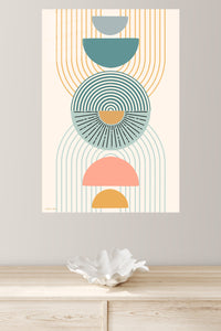 Stacked Arches and Sunbursts metal wall art displayed in a modern interior
