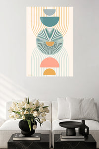 Stacked Arches and Sunbursts metal wall art displayed in a contemporary living space