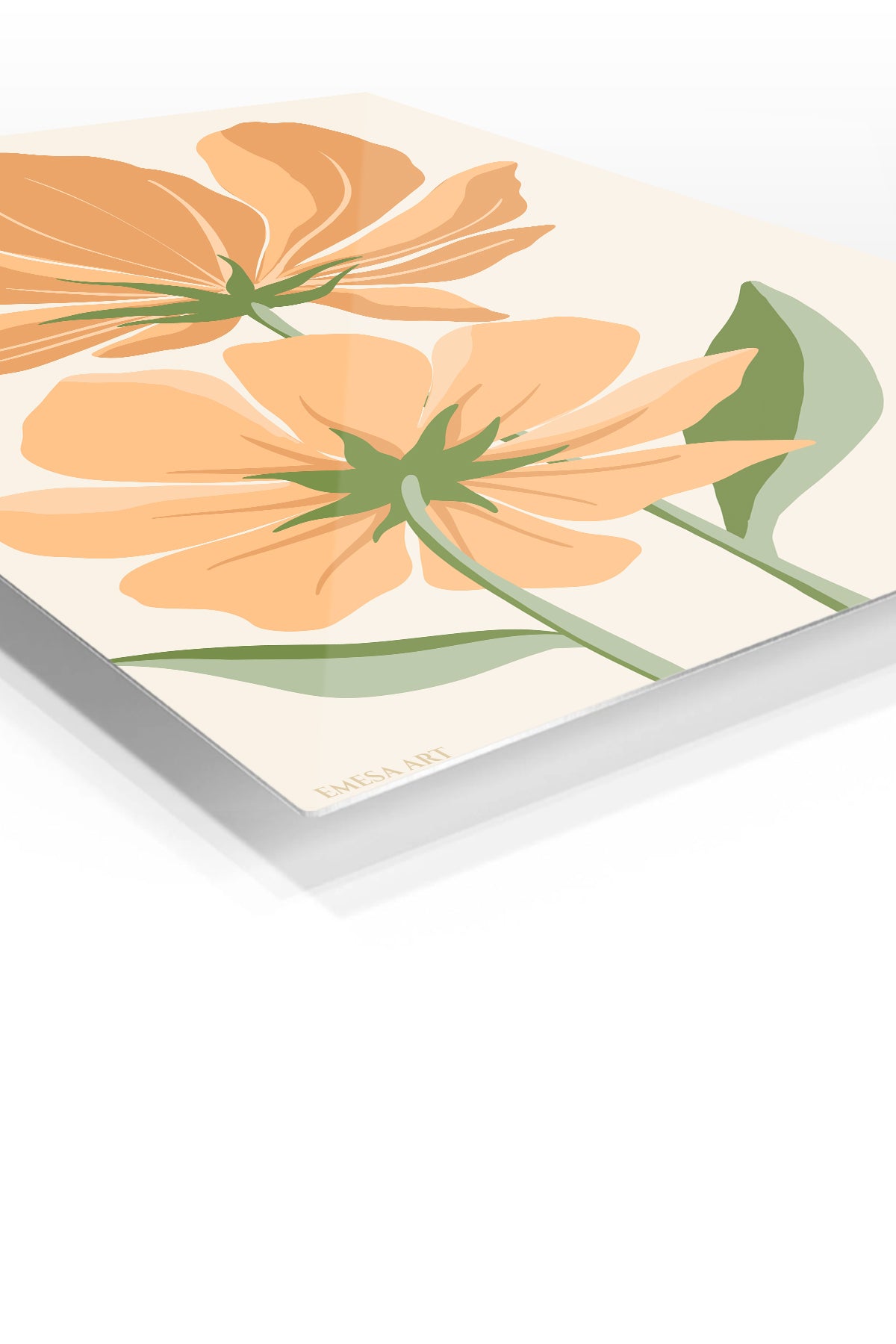 Peach Wildflower Pair premium metal wall art – angled view