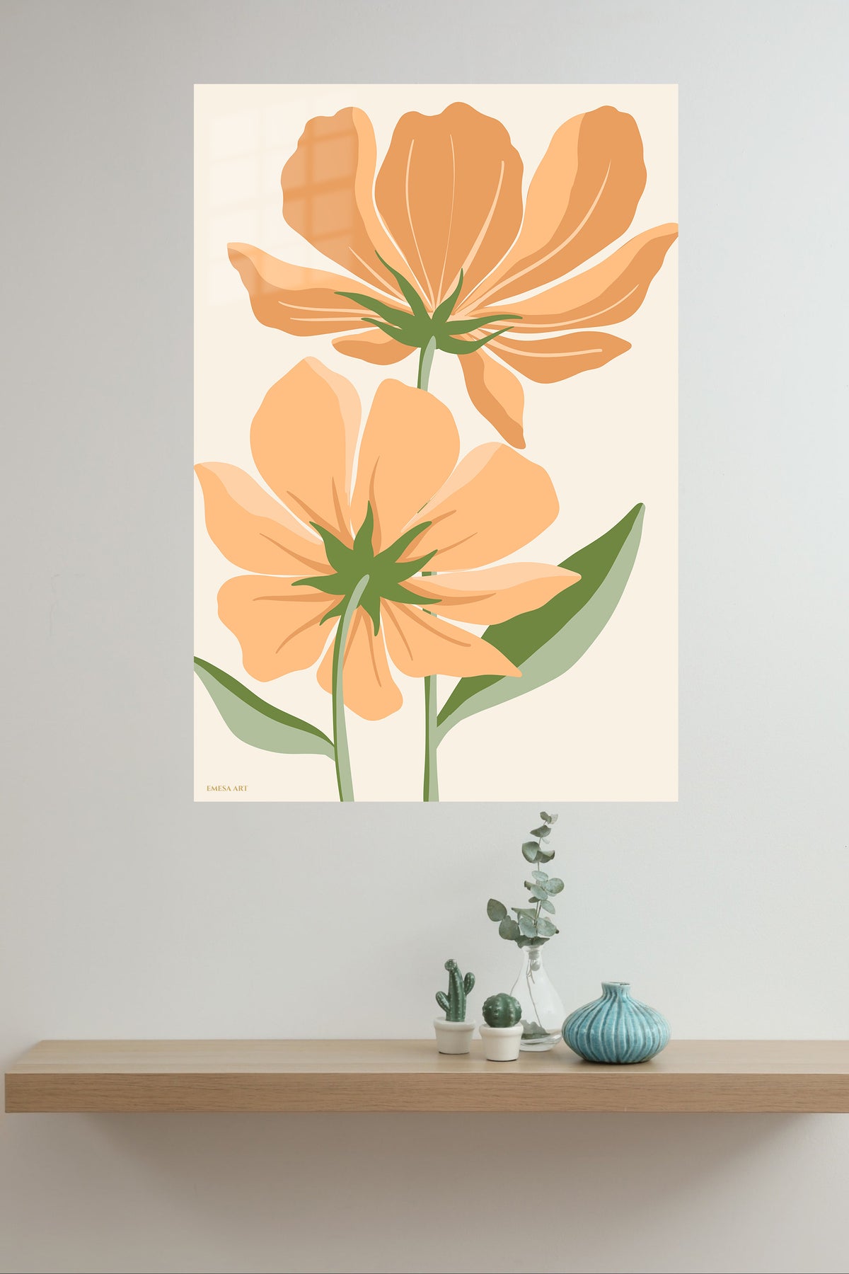 Peach Wildflower Pair metal wall art displayed in a modern interior