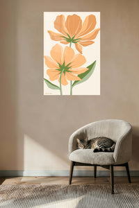 Peach Wildflower Pair metal wall art displayed in a contemporary living space