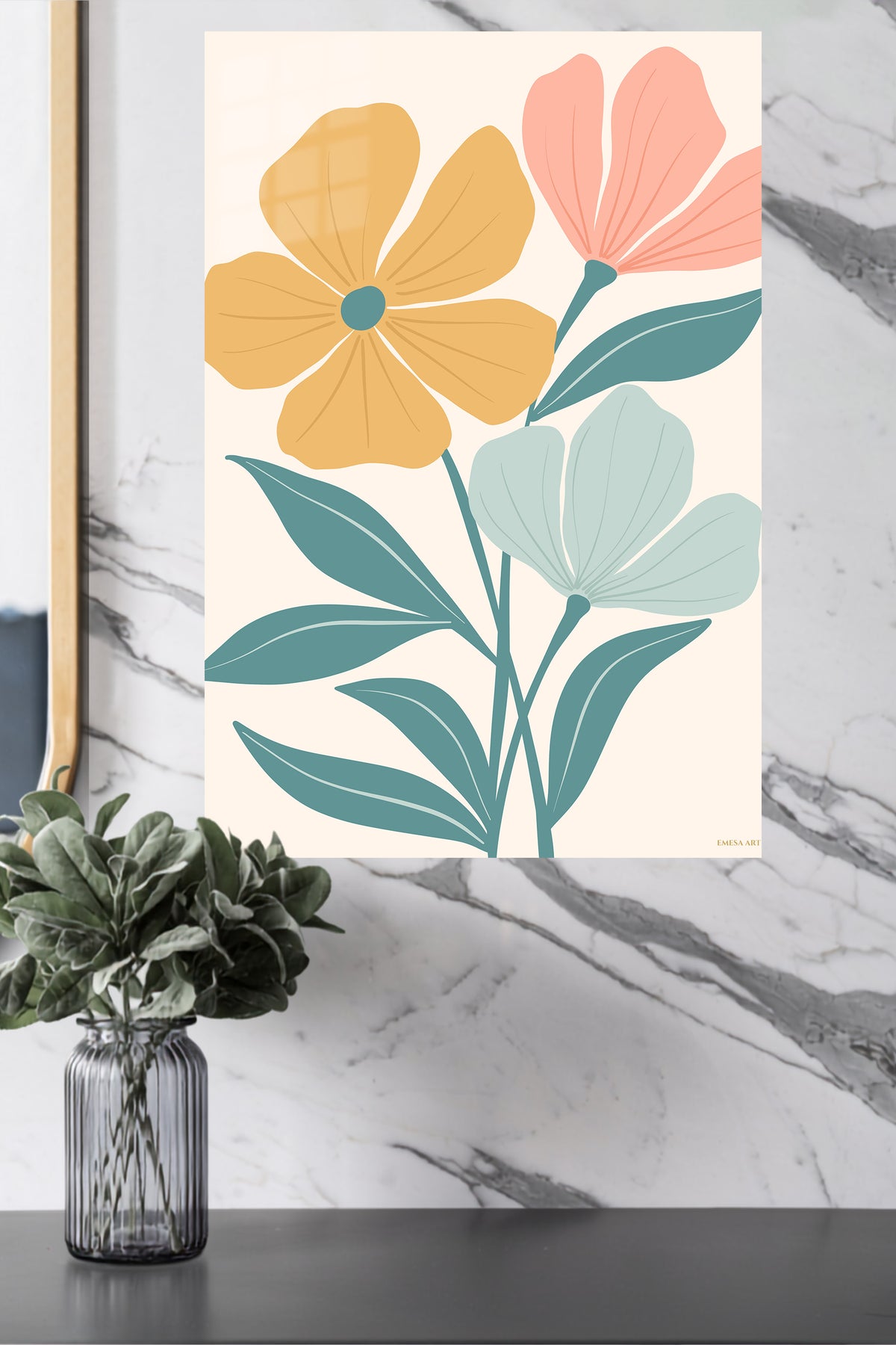 Pastel Wildflower Duo metal wall art displayed in a modern interior