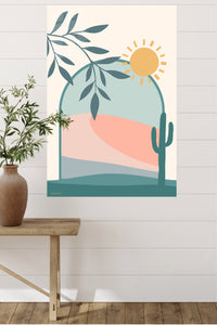 Desert Sun Arch metal wall art displayed in a modern interior