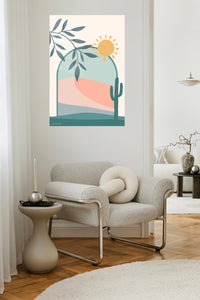 Desert Sun Arch metal wall art displayed in a contemporary living space