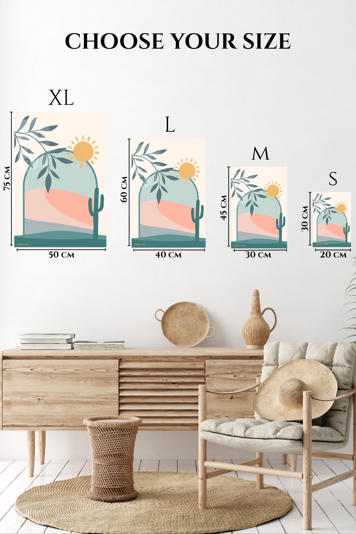 EMESA metal wall art size comparison guide for Desert Sun Arch