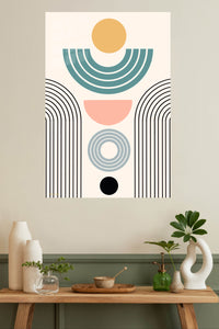 Pastel Arc Balance metal wall art displayed in a modern interior
