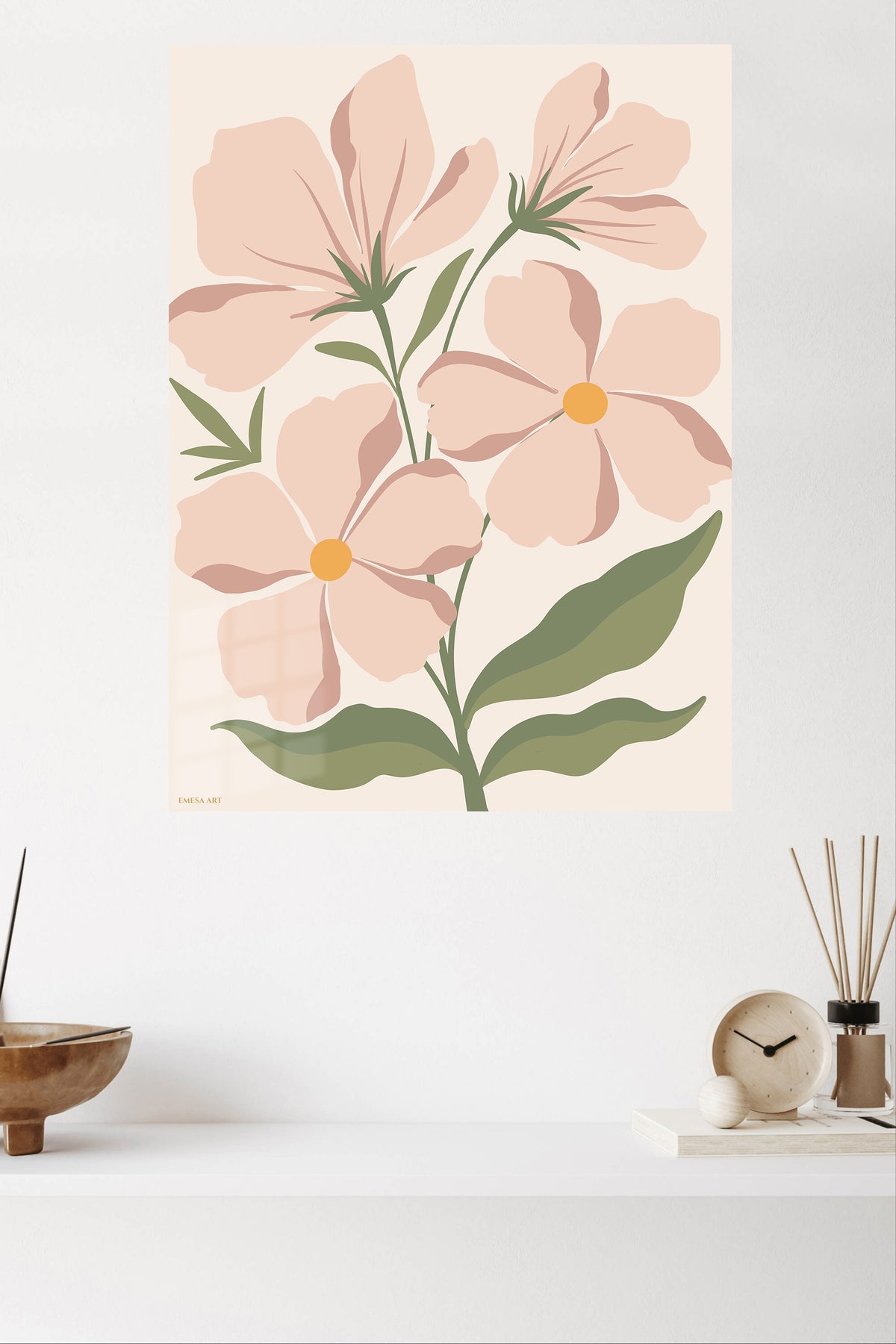 Blush Wildflower Garden metal wall art displayed in a modern interior