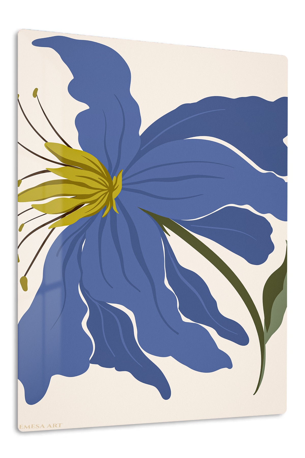 Indigo Bloom premium metal wall art – front view