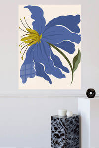 Indigo Bloom metal wall art displayed in a modern interior