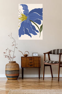 Indigo Bloom metal wall art displayed in a contemporary living space