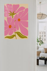 Pink Poppy Bloom metal wall art displayed in a contemporary living space