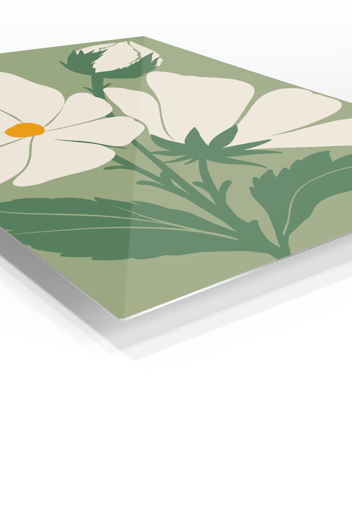 Ivory Wildflower Silhouette premium metal wall art – angled view