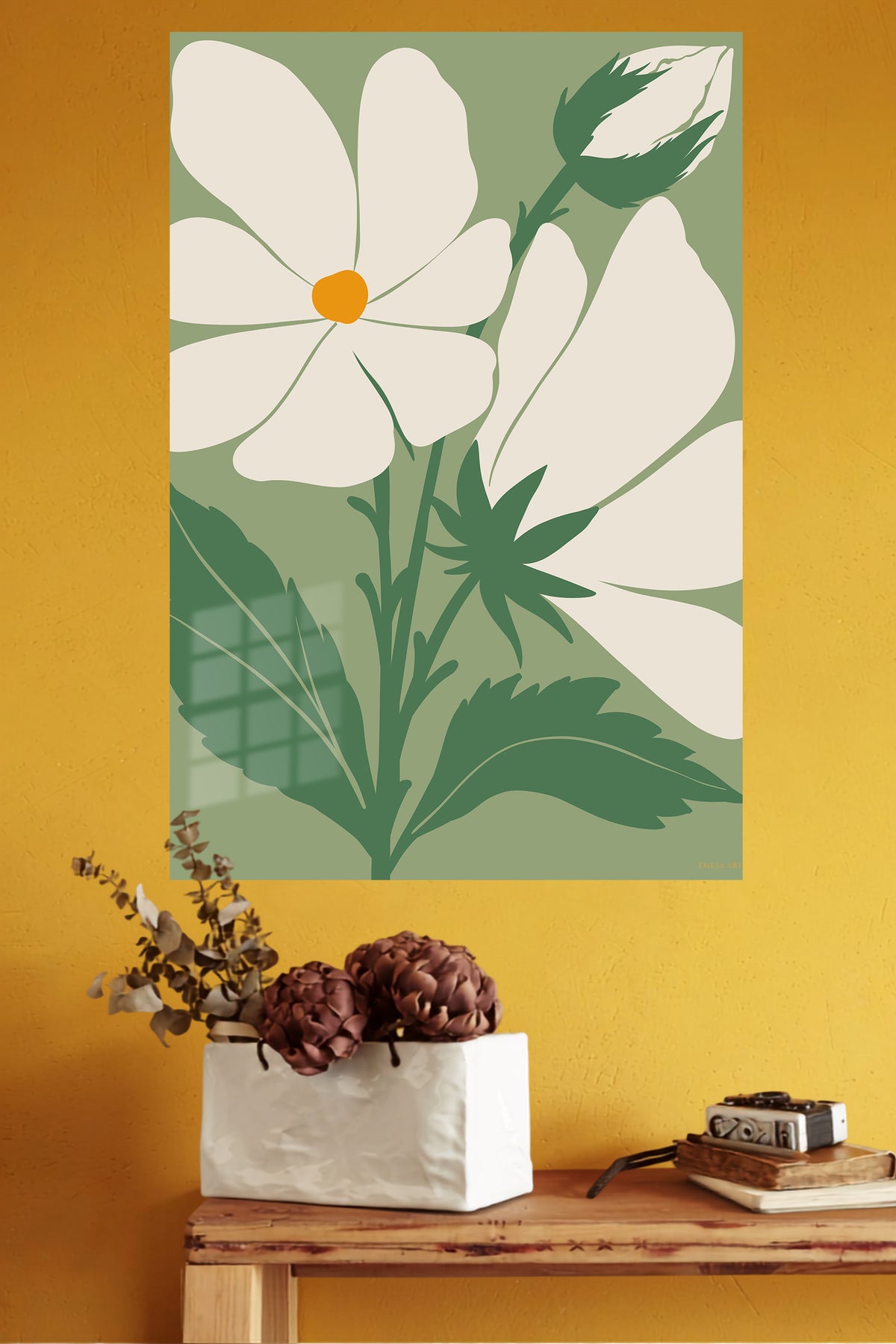 Ivory Wildflower Silhouette metal wall art displayed in a modern interior